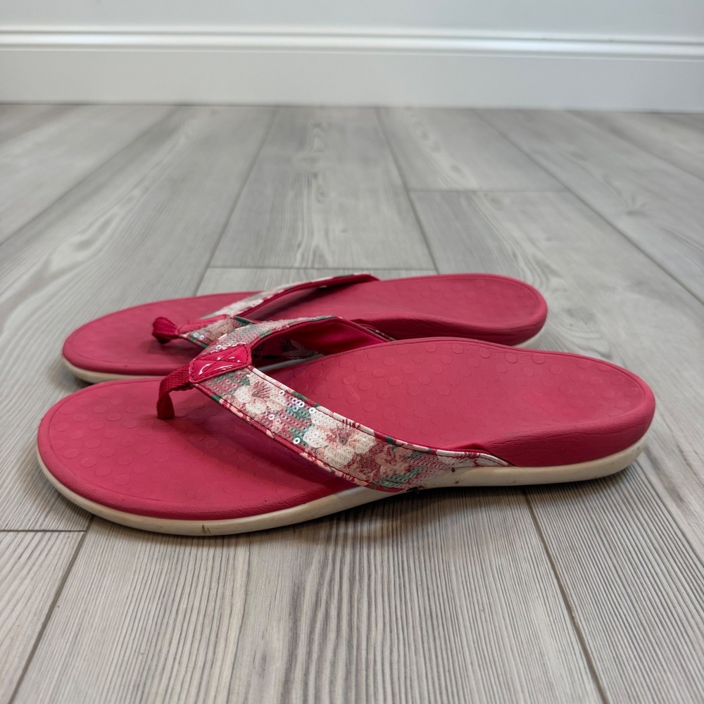 Vionic Tide II Pink Floral Sequin Orthotic Flip Flop Sandals Womens 11 44TIDESQ